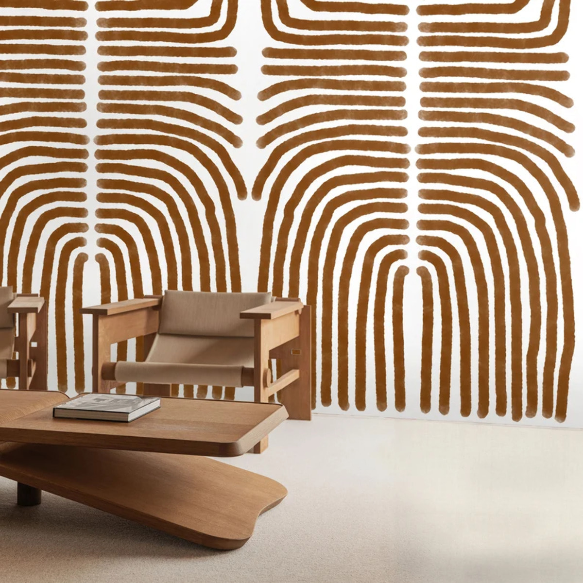 Carta da Parati Boho Astratta Marrone e Bianca