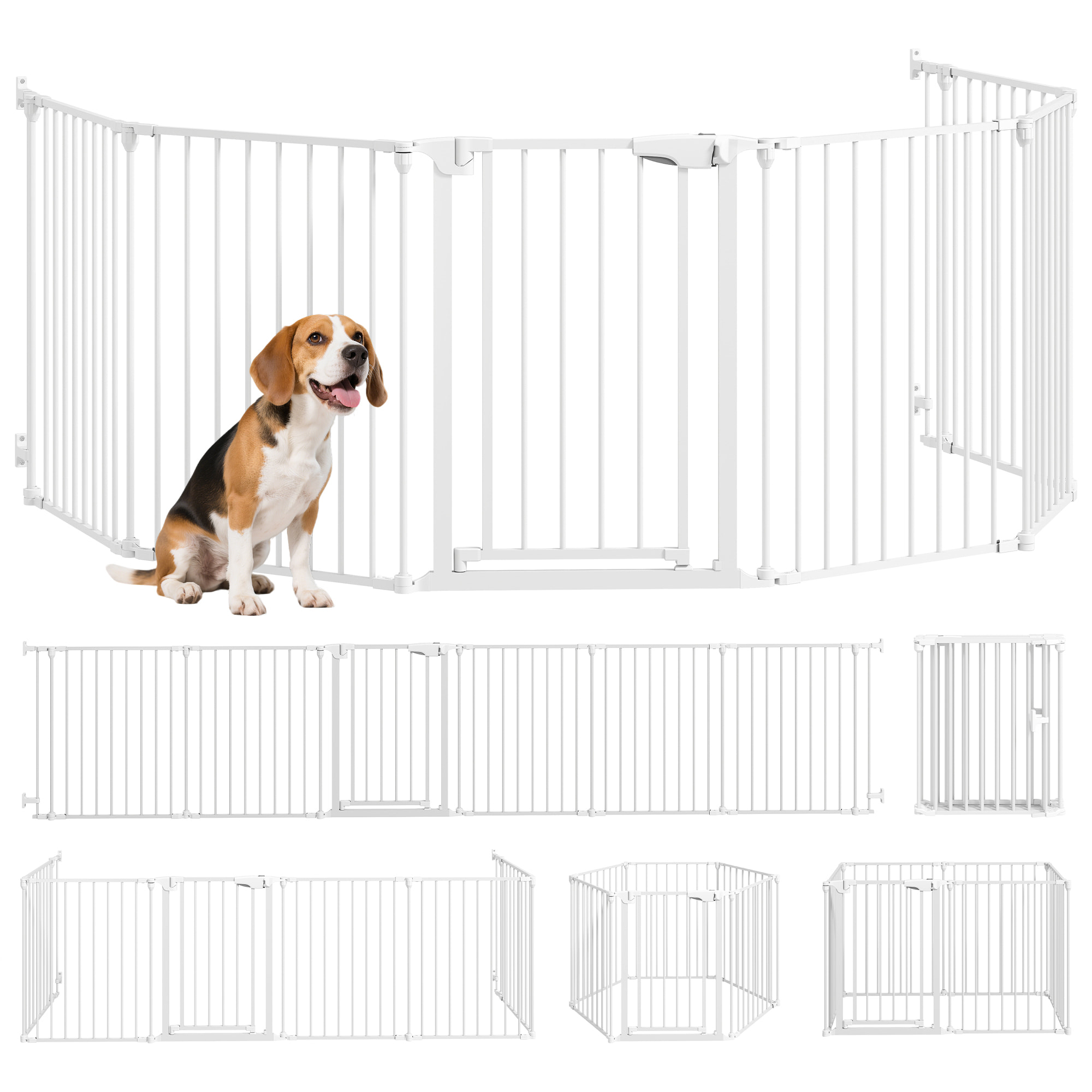 Barrera para Perros Plegable, 366x75 cm, Valla para Mascotas de 6 Paneles, Puerta con Cierre Doble, Barrera de Seguridad para Niños, Perros Pequeños y Medianos, para Escalera, Pasillo, Blanco