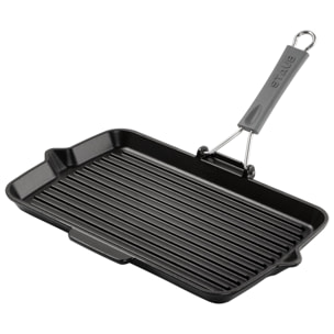 Gril en Fonte Staub, Rectangulaire, 34x21 cm, manche silicone, Noir Mat