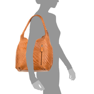 Jesi Borsa a spalla Donna.Pelle autentica Camoscio Incisa Intrecciata