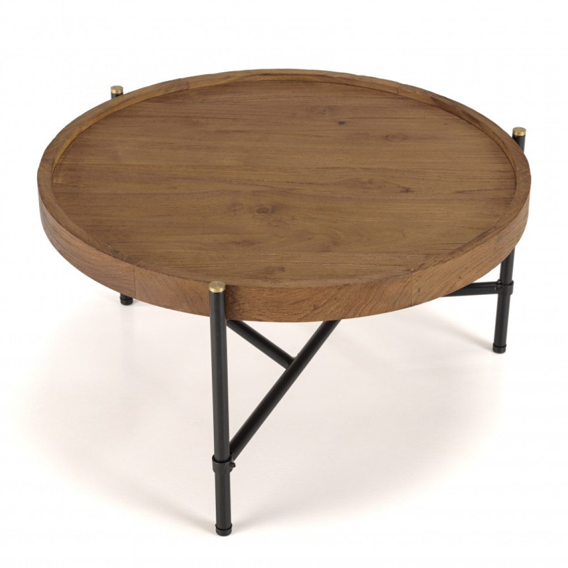 ALIDA - Table basse ronde 58x58cm plateau en teck recyclé