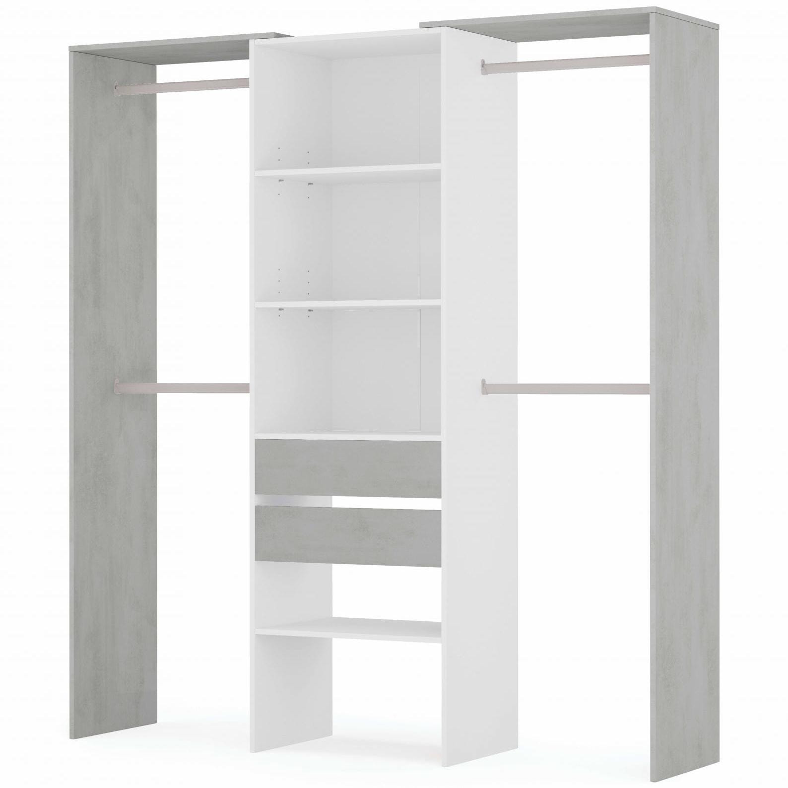 Guardaroba Miramar, Struttura per cabina armadio, Armadio aperto senza ante, Cabina armadio, cm 179x50h202, Bianco e Cemento