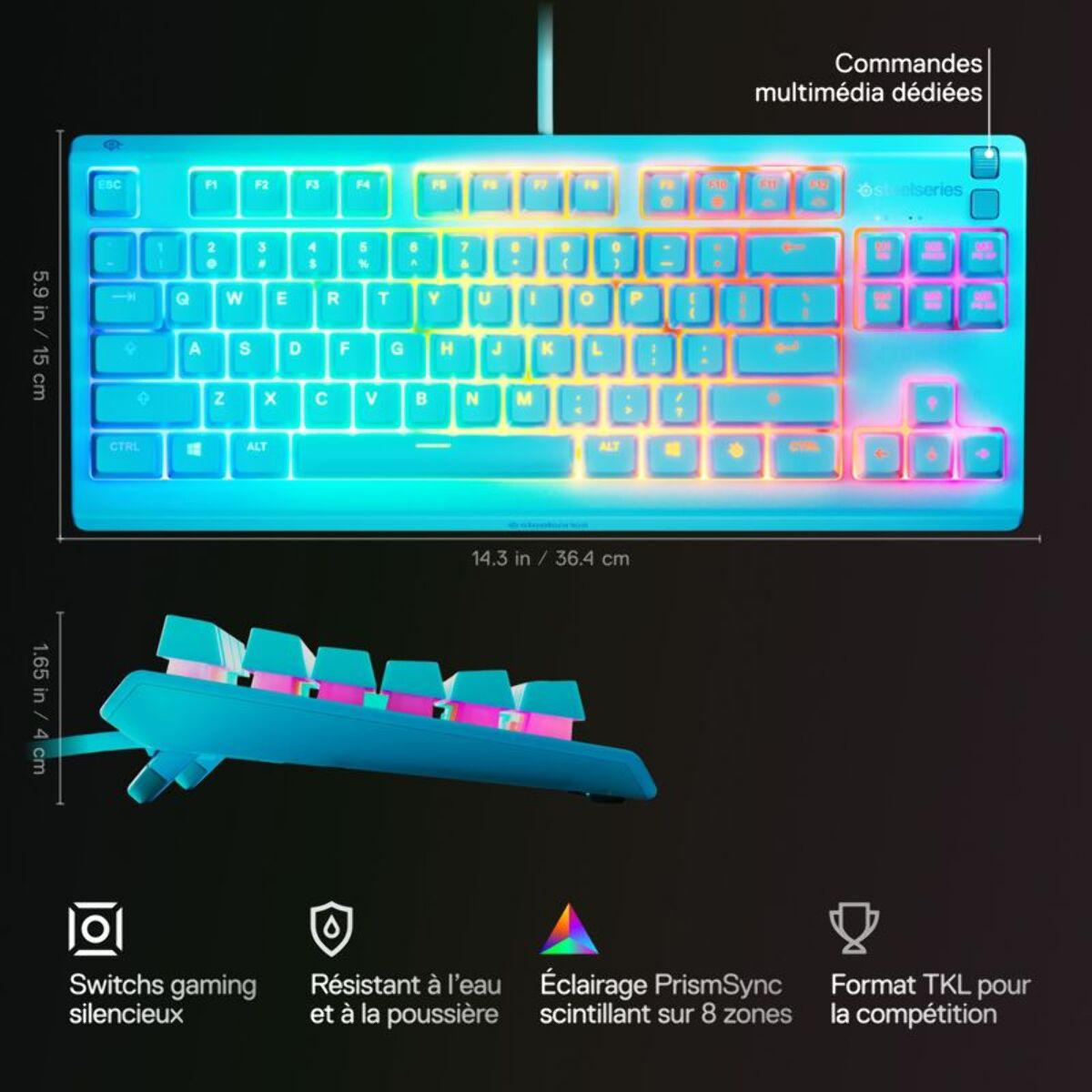 Clavier gamer STEELSERIES Apex 3 TKL Aqua - FR