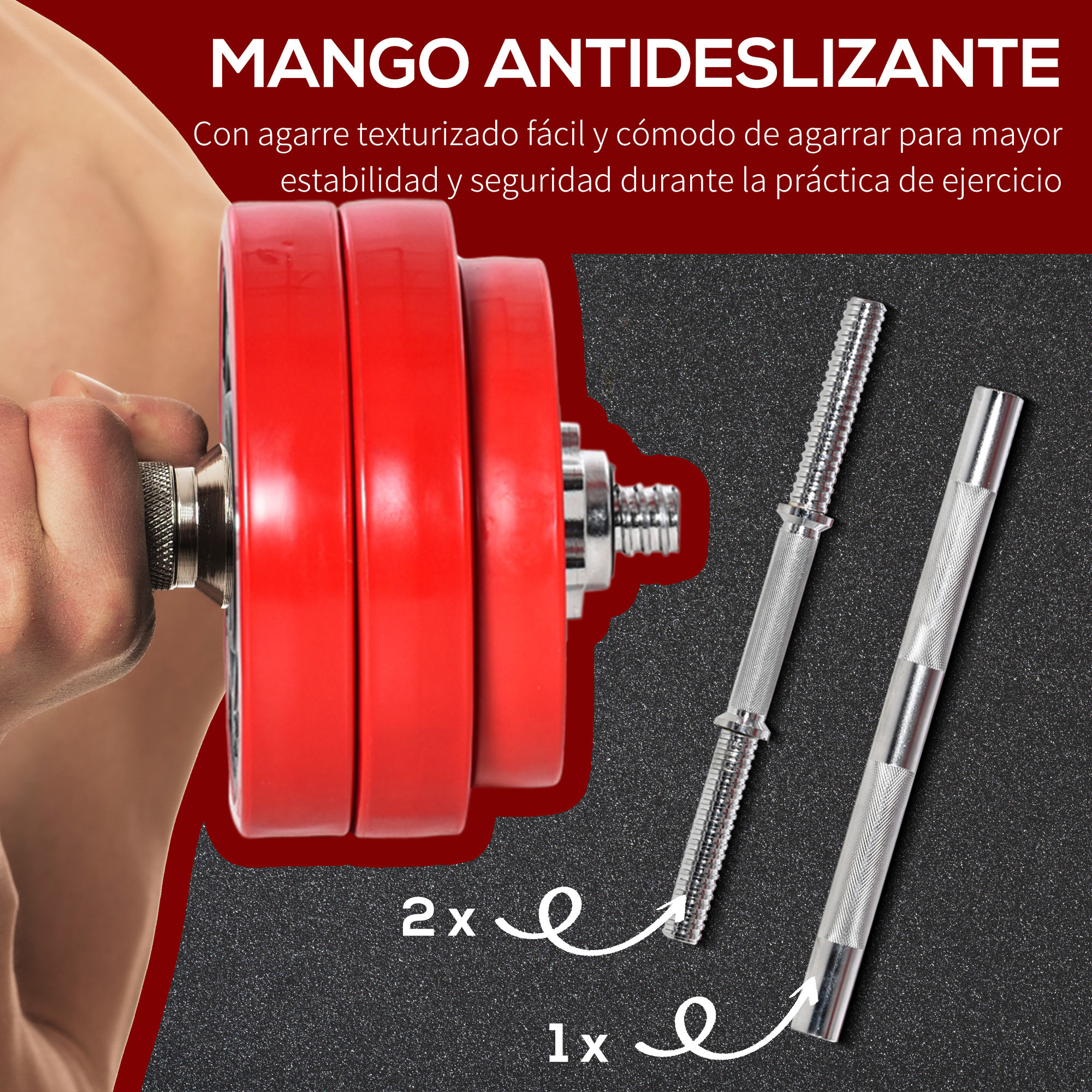 Juego de Mancuernas 30 kg Ajustables 2 en 1 con Barras Biela Ajustable Gimnasio