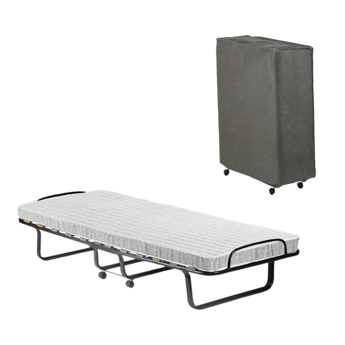 Letto pieghevole Tellus, Brandina con rete 12 doghe, Materasso incluso, Lettino salvaspazio, 100% Made in Italy, 80x190h37 cm, Cover inclusa