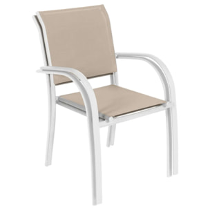 Fauteuil de jardin empilable "Piazza" lin & blanc en aluminium traité époxy