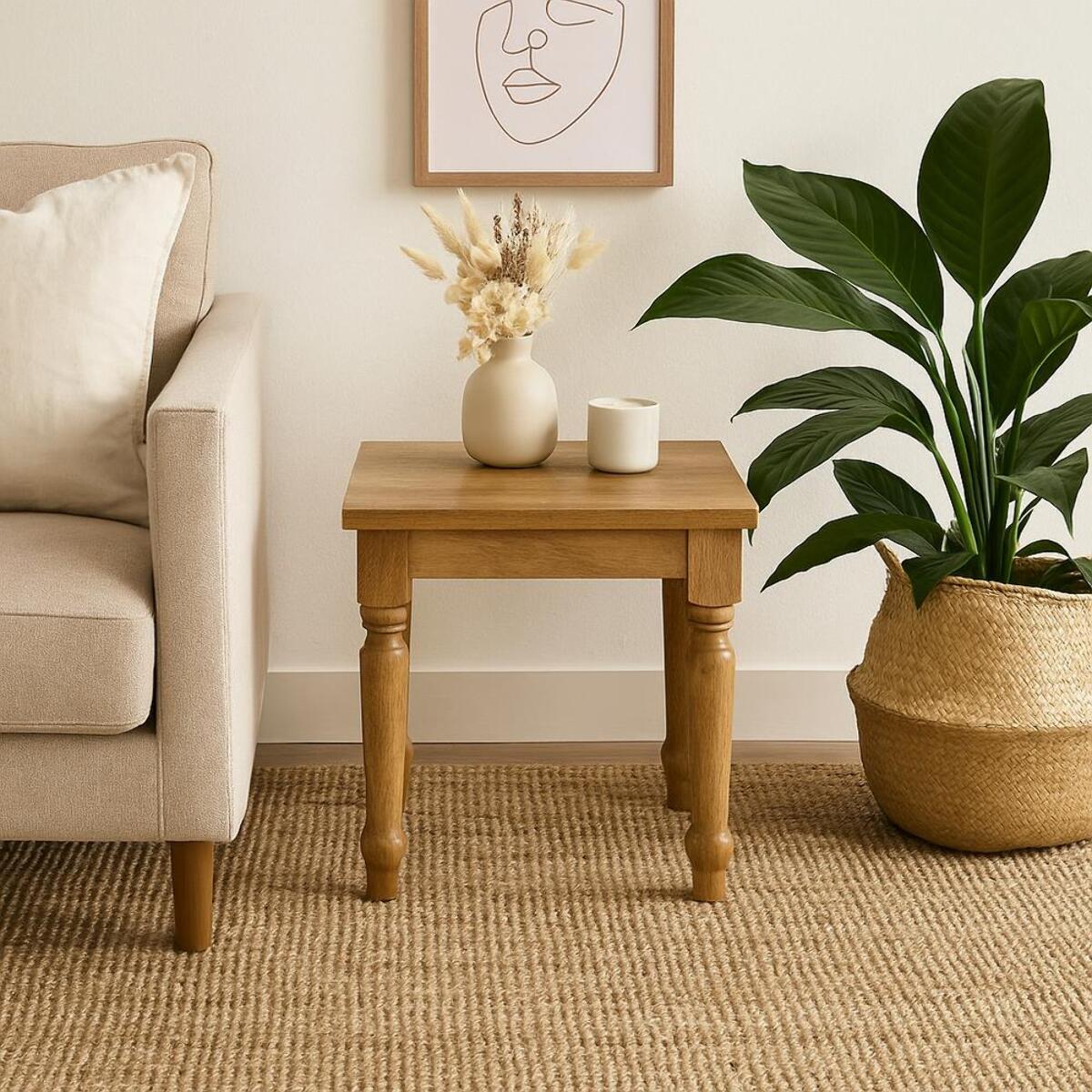 Tavolino quadrato in legno di mango beige decapato 40x40x40 cm - Salento