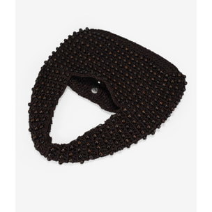 Bolso de hombro marrón con bolas de madera