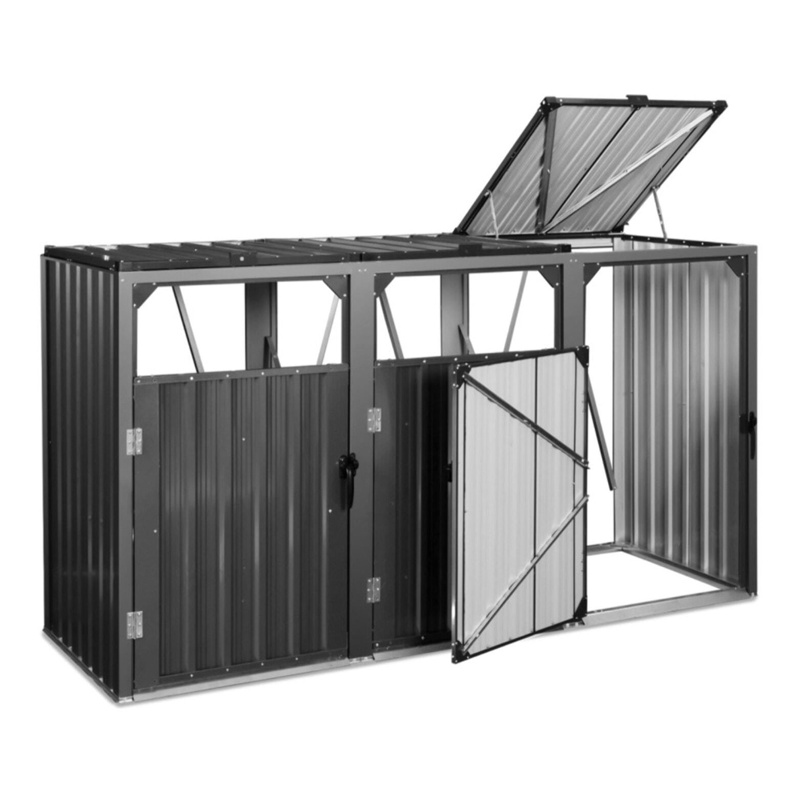 Cache poubelles triple en métal gris anthracite