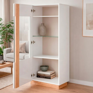 Credenza Con Vetrina Moderna Mobile contenitore Con Ripiani Interni In Truciolare Melaminico Ideale Per Soggiorno  72 x 40 x 154 cm Bianco E Rovere