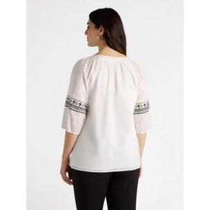 Fiorella Rubino - Blusa con bordado étnico - Blanco