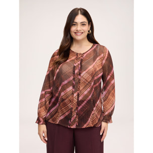 Fiorella Rubino - Camicia con stampa check e balze in georgette - Marrone