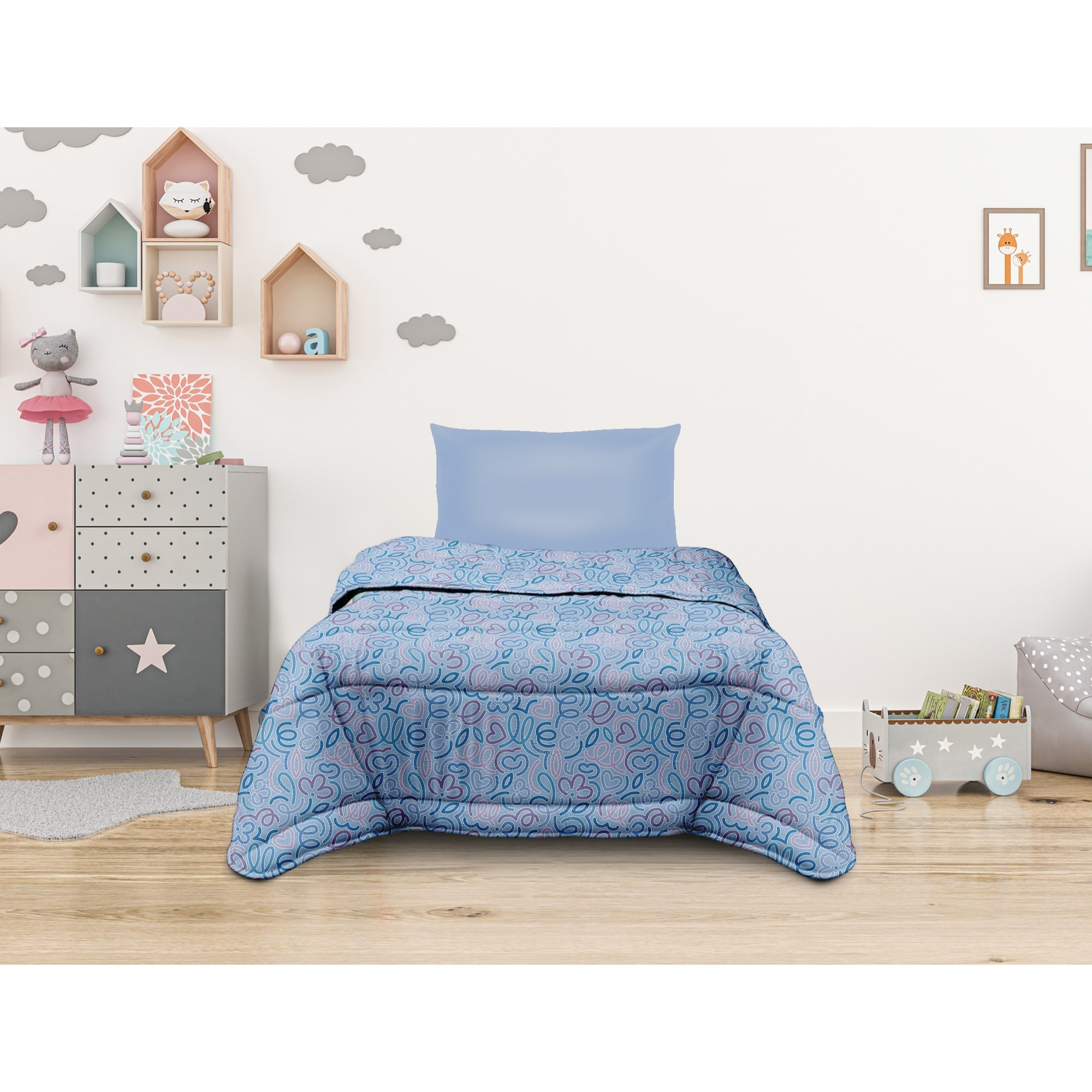 TRAPUNTA INVERNALE FUN AZZURRO LETTO SINGOLO PRODOTTO ITALIANO