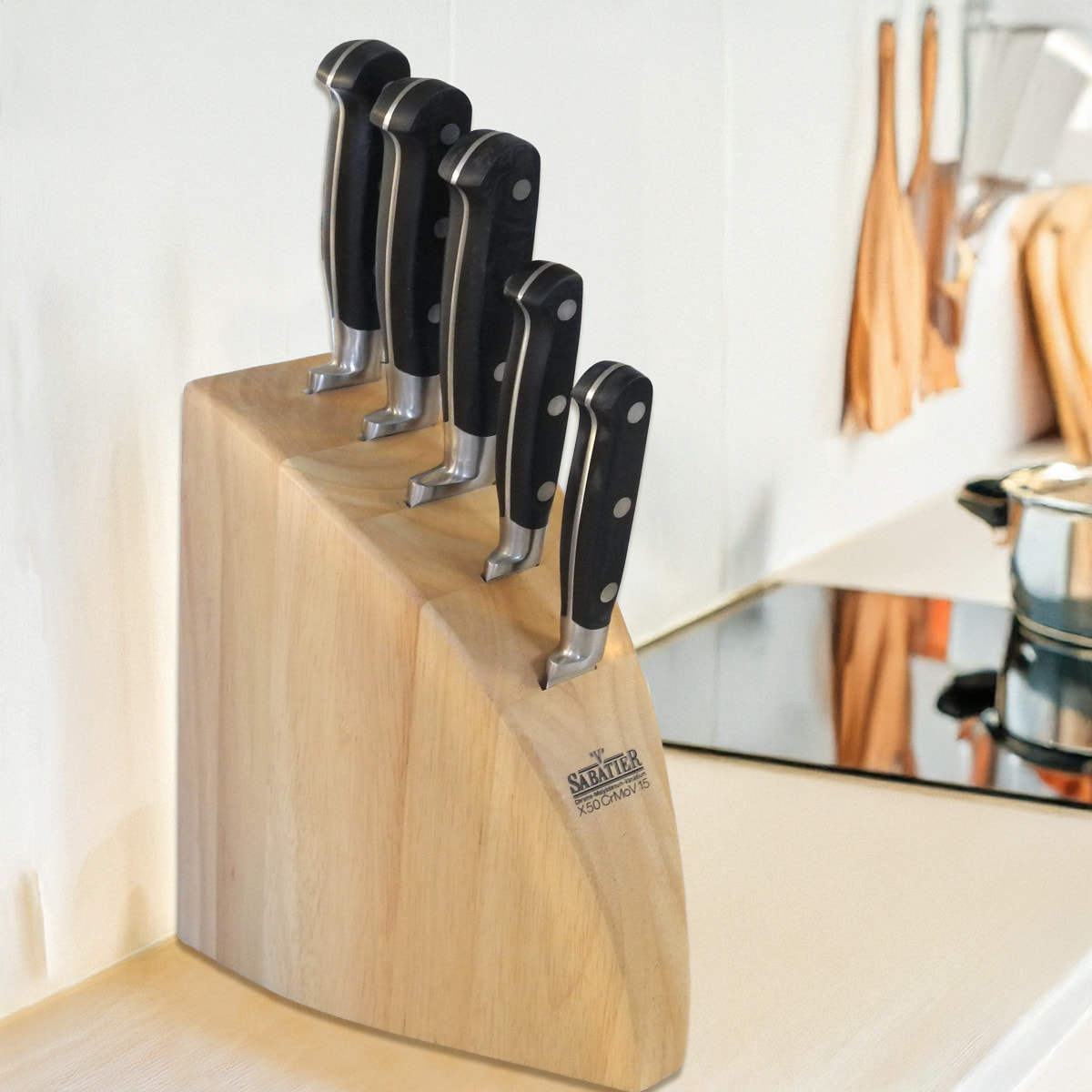 V Sabatier Rock - Blocco da 5 pezzi con affilatore