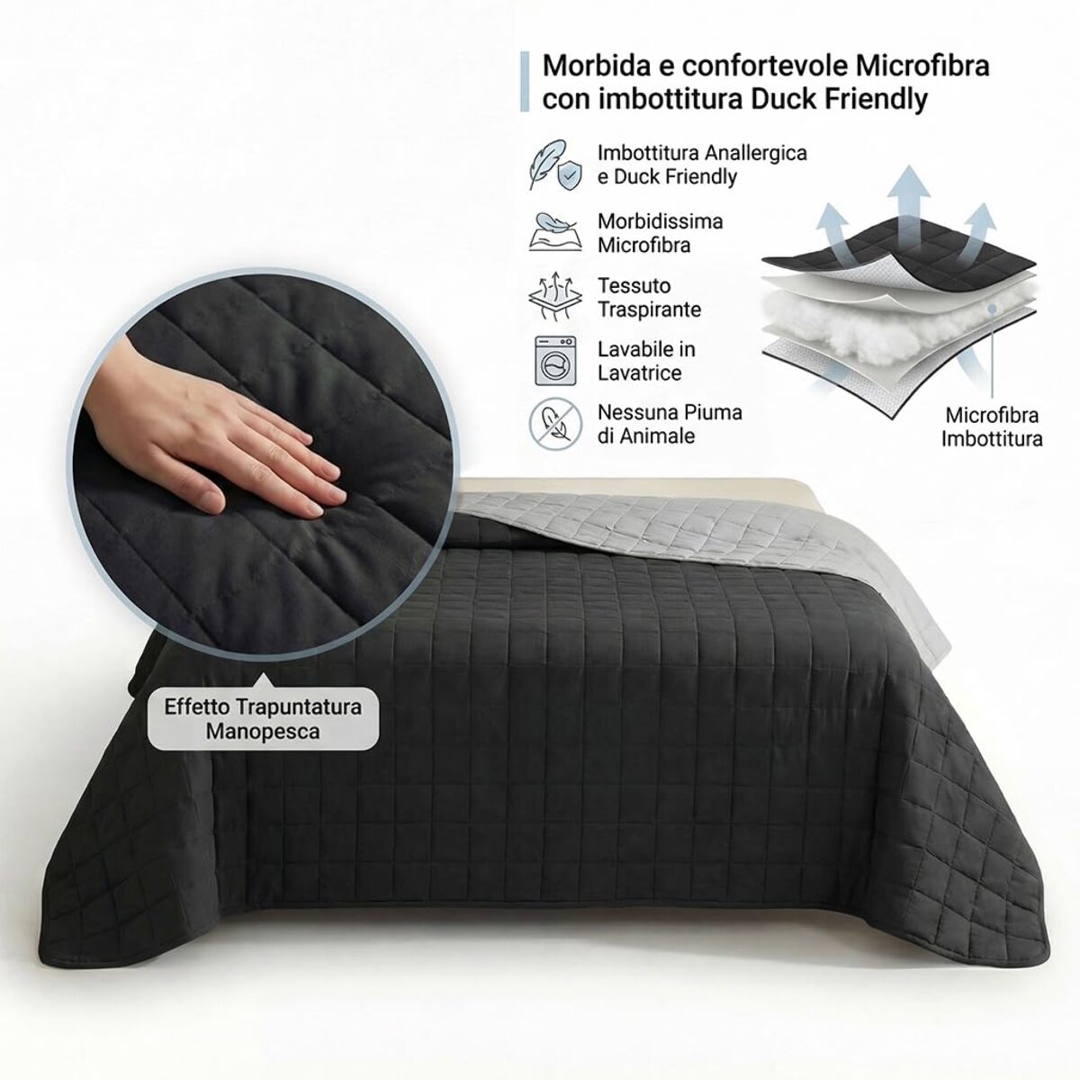 Copriletto singolo estivo leggero double face 170x260 cm, trapunta estiva traspirante e morbida, coperta primaverile elegante e moderna, design reversibile per doppio stile, ideale per stagione calda, resistente e facile da lavare