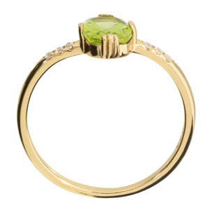 Anello Solitario in Argento 925 placcato Oro Giallo 18Kt con Peridoto Verde e Cubic Zirconia