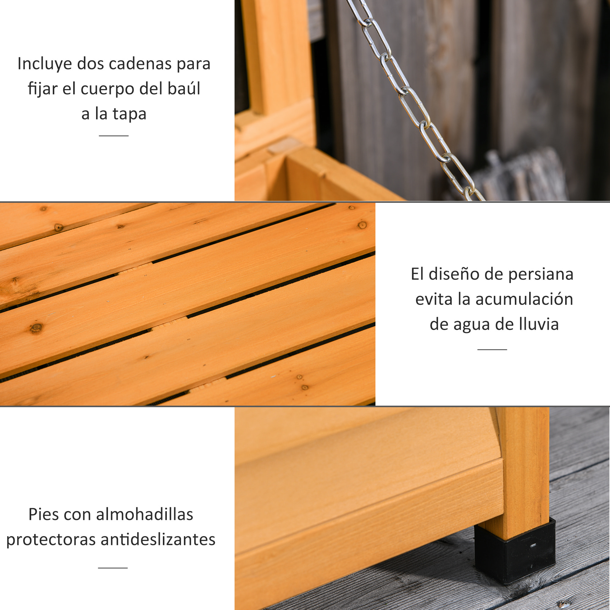 Baúl de Almacenaje Exterior 284L Arcón de Jardín de Madera Impermeable con Tapa Abrible y Diseño Persiana 127x56x60 cm Natural