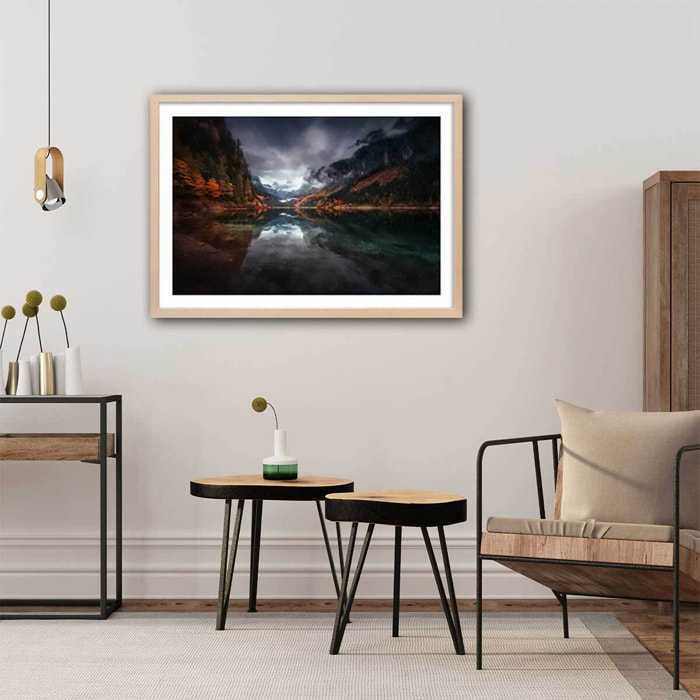 Affiche lacs en Autriche Affiche + cadre en bois - Chêne