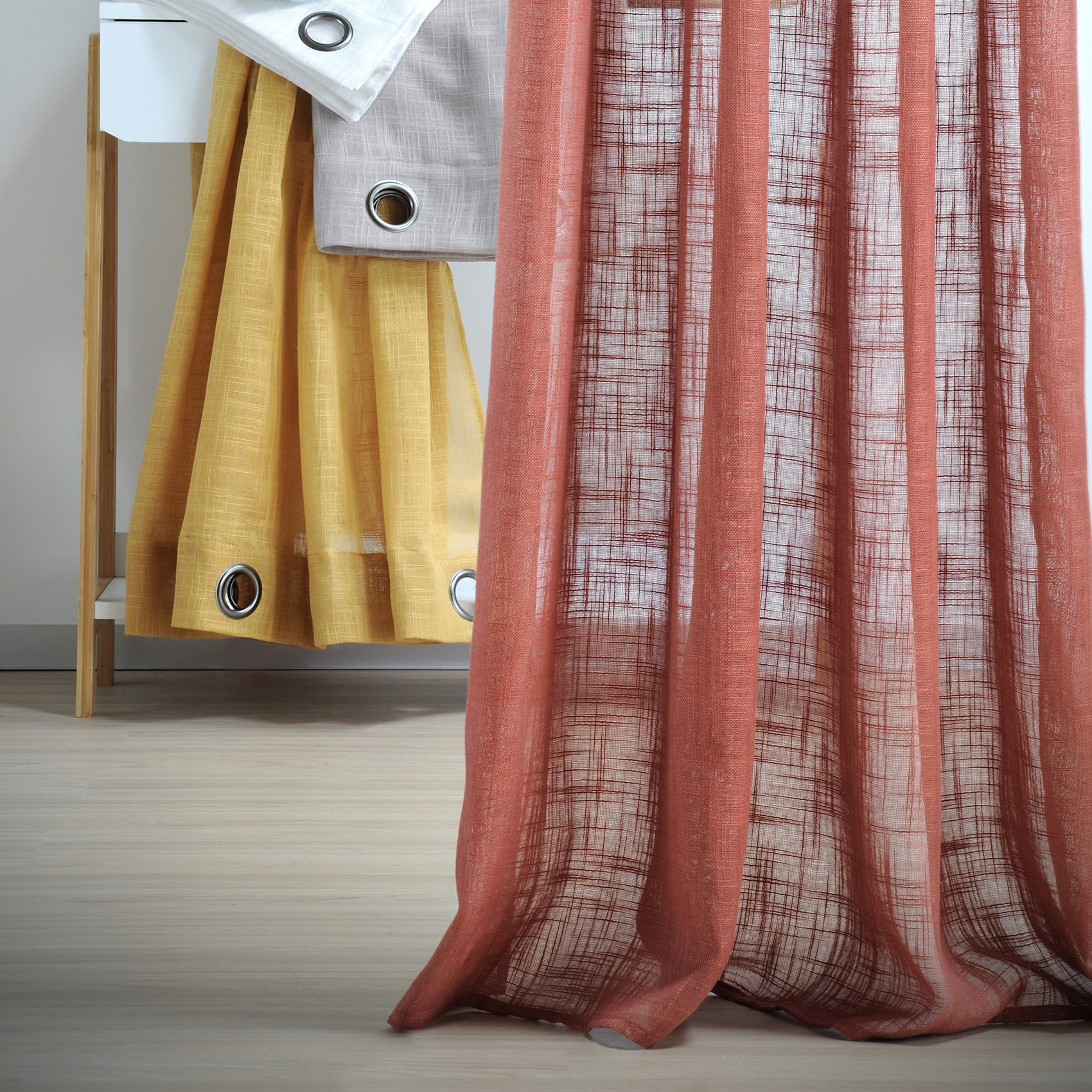 Voilage uni à œillets  - Effet lin - Terracotta