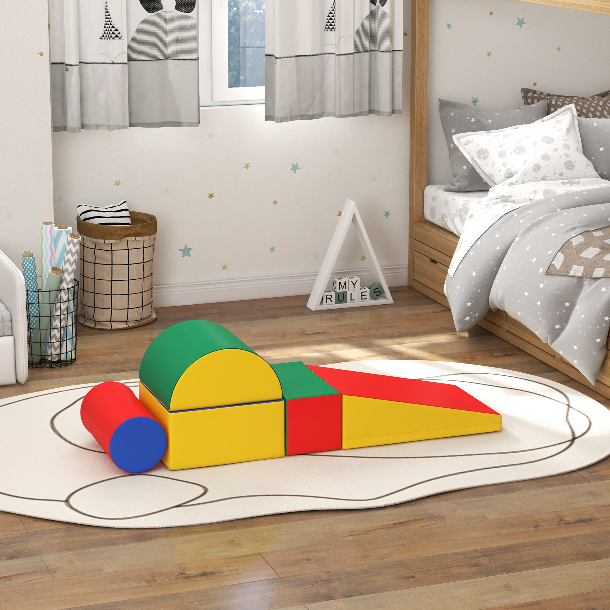 Juego de 5 Bloques de Espuma para Niños, Bloques de Psicomotricidad, Figuras de Construcción, Juguete para Aprendizaje para Escalar y Gatear, Multicolor