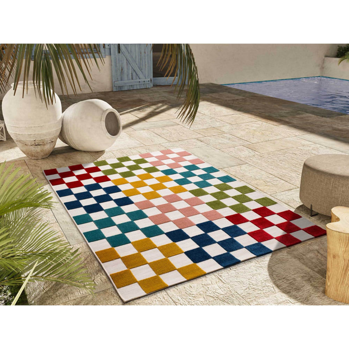 MILA Alfombra geométrica con relieve de exterior-interior multicolor, varias medidas disponibles.