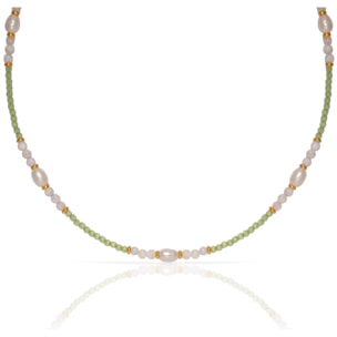 Feronia Collar de perlas naturales con cuentas efecto de ojo de gato en verde claro y cierre de mosquetón.