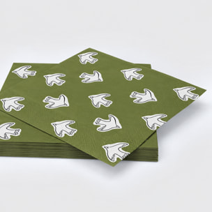 Lot de 20 serviettes en papier motif oiseaux - Kaki