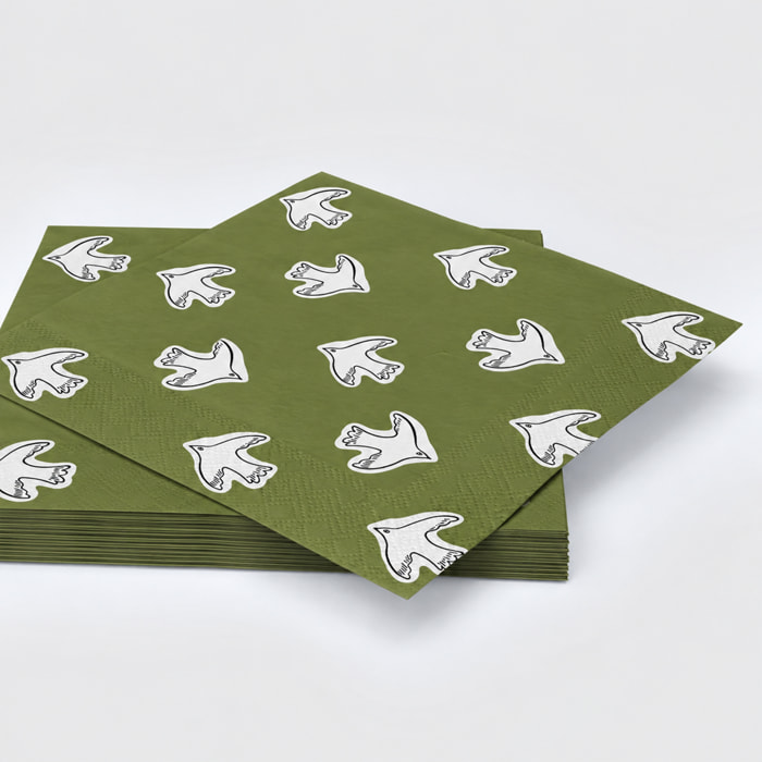 Lot de 20 serviettes en papier motif oiseaux - Kaki