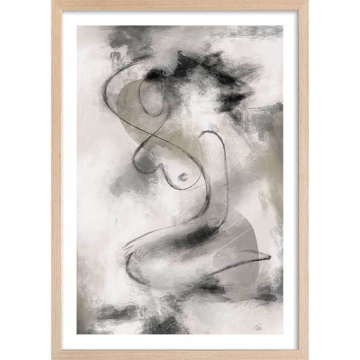 Affiche Eclats et courbe Affiche + cadre en bois - Chêne