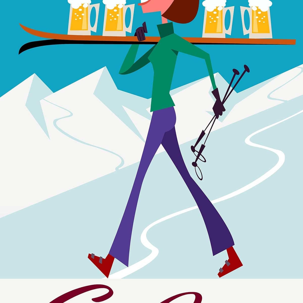 Poster retro chope à st anton Affiche sous cadre noir