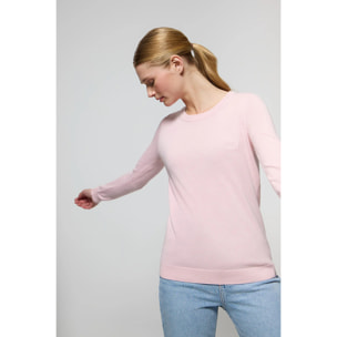 Maglione basic rosa a girocollo con cerniera e logo ricamato tono su tono