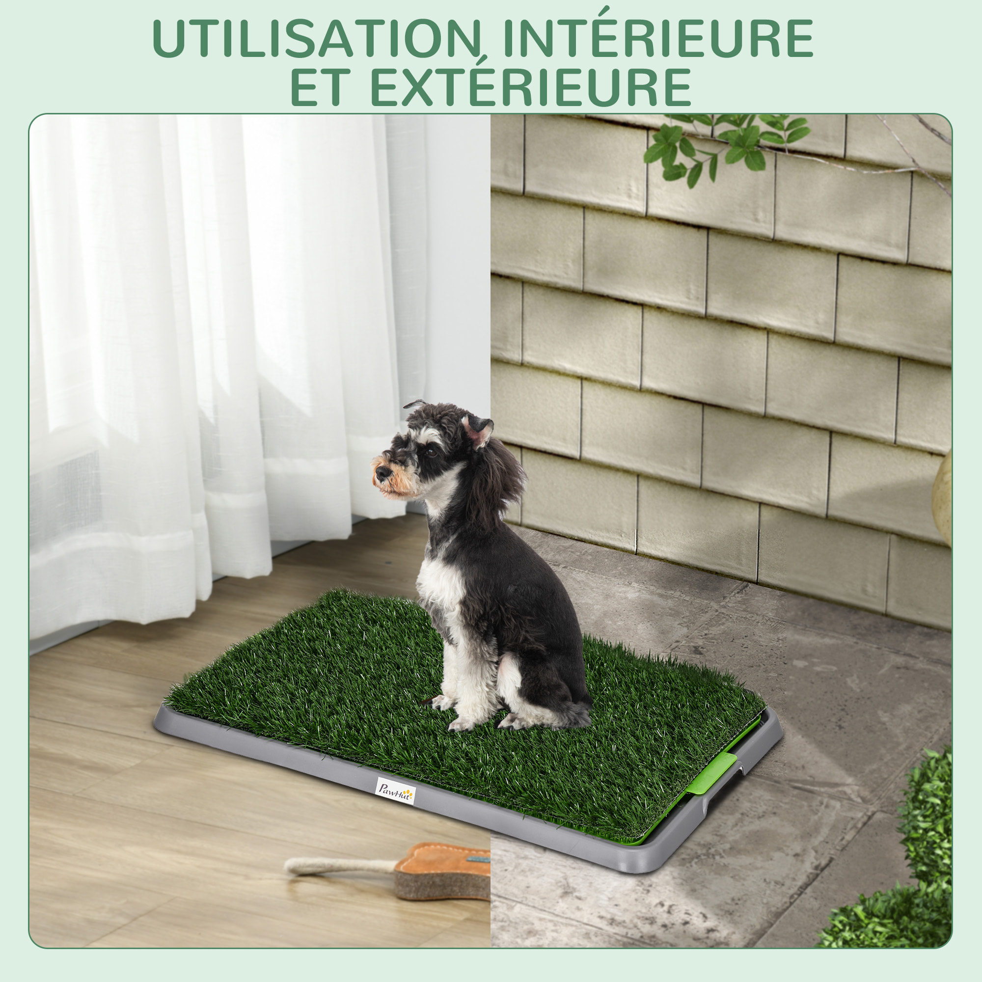 Toilette pour chien litière avec 2 tapis en gazon artificiel avec bac pour l'apprentissage de la propreté à l'intérieur et à l'extérieur, tapis d'entraînement pour Animaux, 67 x 41 cm