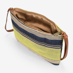 Bolso bandolera azul en rafia con cremallera