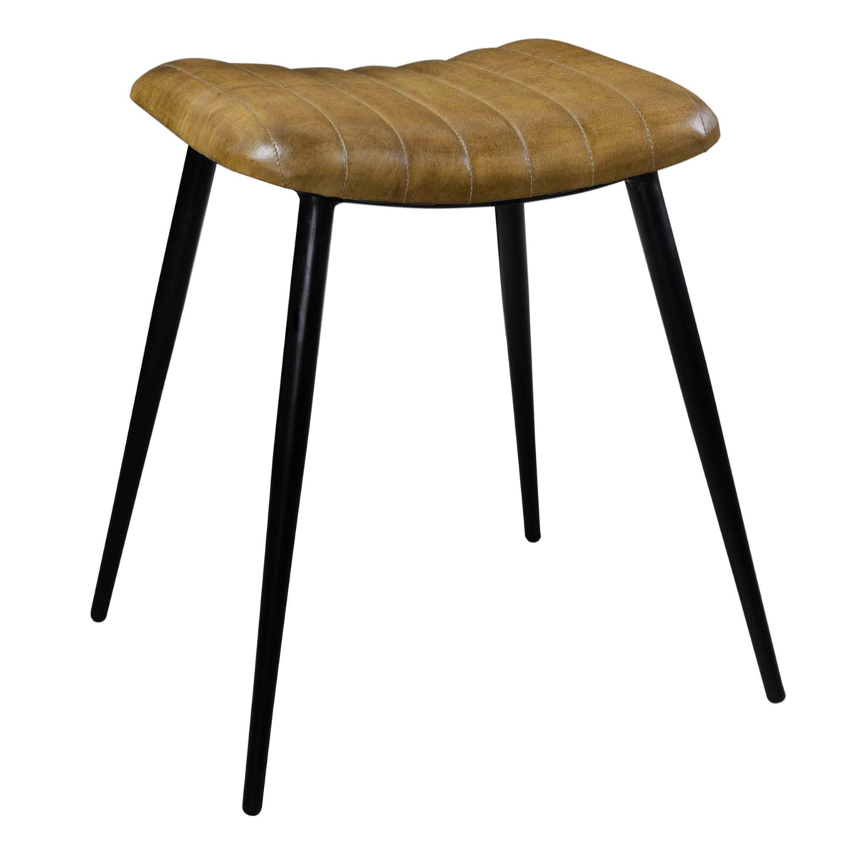 Tabouret en cuir camel matelassé - Bidar