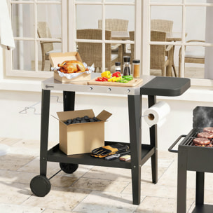 Desserte jardin étagère tablette latérale pliable acier inox noir