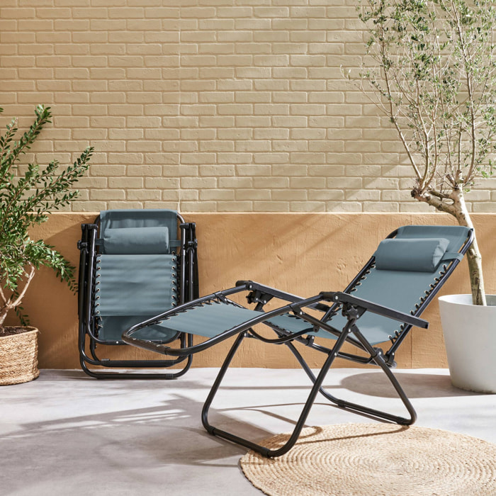 Lot de 2 fauteuils relax – Patrick – Textilène. pliables. multi-positions. émeraude