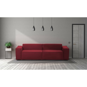 Divano fisso Simona, Divano componibile a 3 posti lineare, 100% Made in Italy, Sofà moderno da soggiorno in tessuto, Cm 260x95h70, Rosso