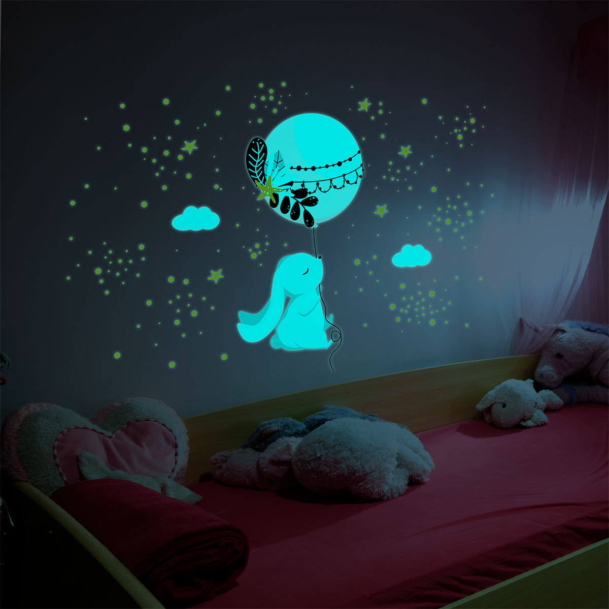 Sticker phosphorescent lumineux - LAPIN INDIEN ET SON BALLON MAGIQUE