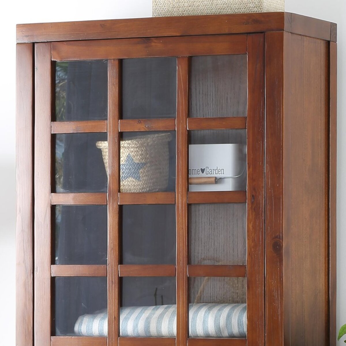 Vitrine Kenia -bois massif de mindi et placage naturel de mindi-couleur teck 75 x 180 x 40 cm