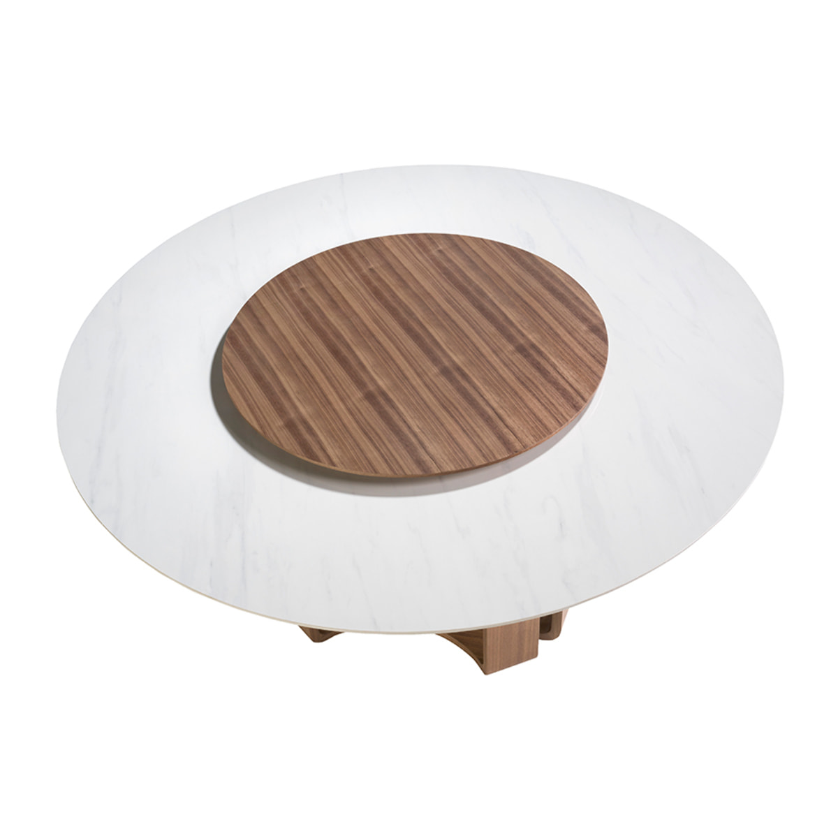 Mesa comedor Angel Cerdá redonda con tapa fija de mármol porcelánico blanco con vetas en gris en acabado brillo 150x150x75cm