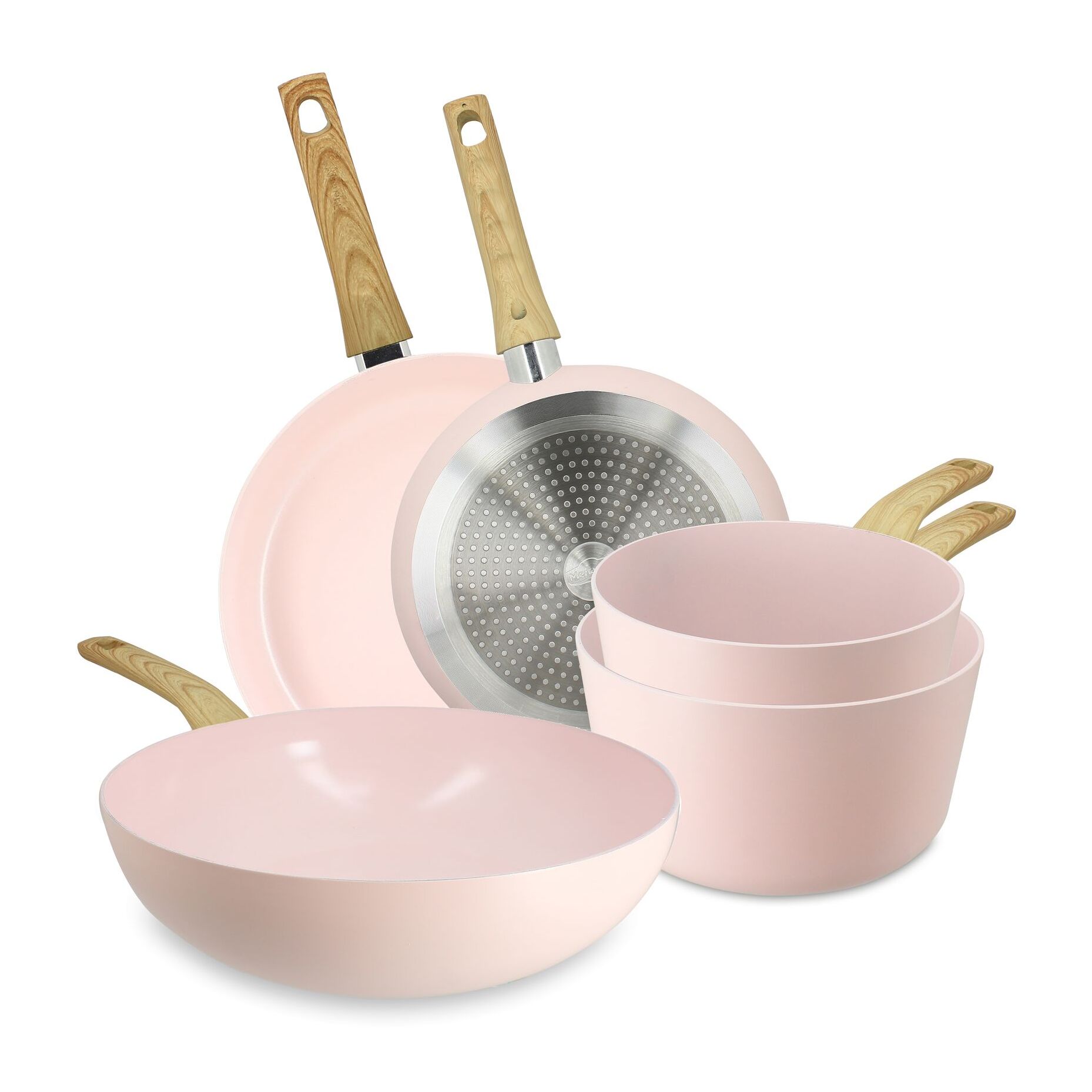 Batterie de cuisine 5 pièces en aluminium recyclé rose - tous feux COLORAMA