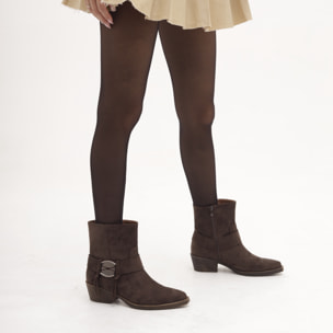 STIVALETTO TEXANO CINTURINO E FRANGE TESTA DI MORO