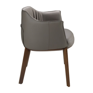 Silla Angel Cerdá con reposabrazos con asiento y respaldo tapizados en polipiel griss patas de madera en nogal 64x56x73cm