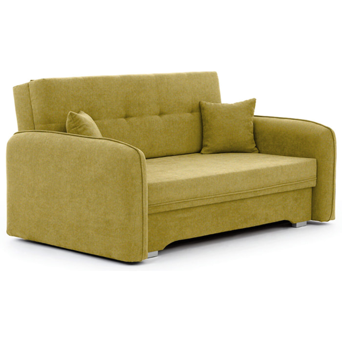 Michelle - canapé droit 3 places convertible avec coffre en velours - Jaune