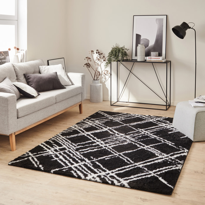 Oslo - tapis de salon moderne à poils longs linéaires noir