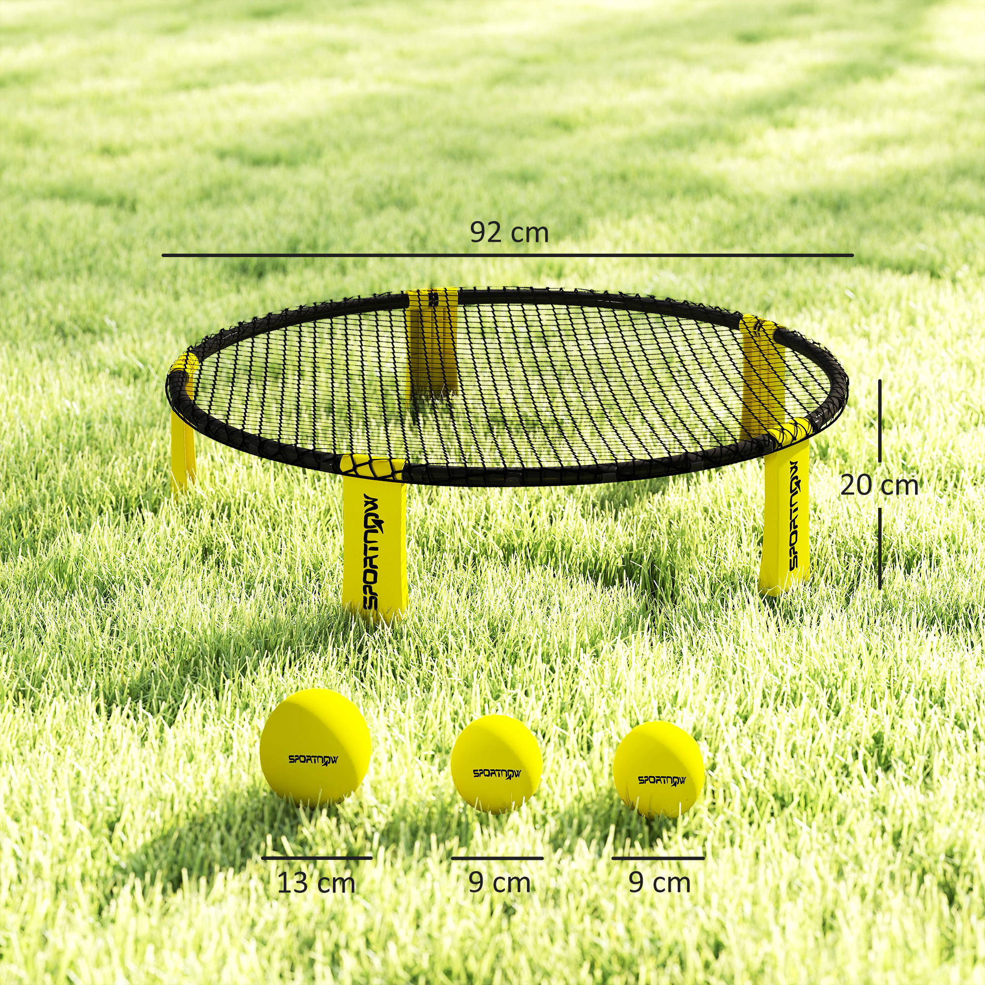 Jeu de plage Spikeball - set complet filet, 3 balles, pompe, sac transport - noir jaune