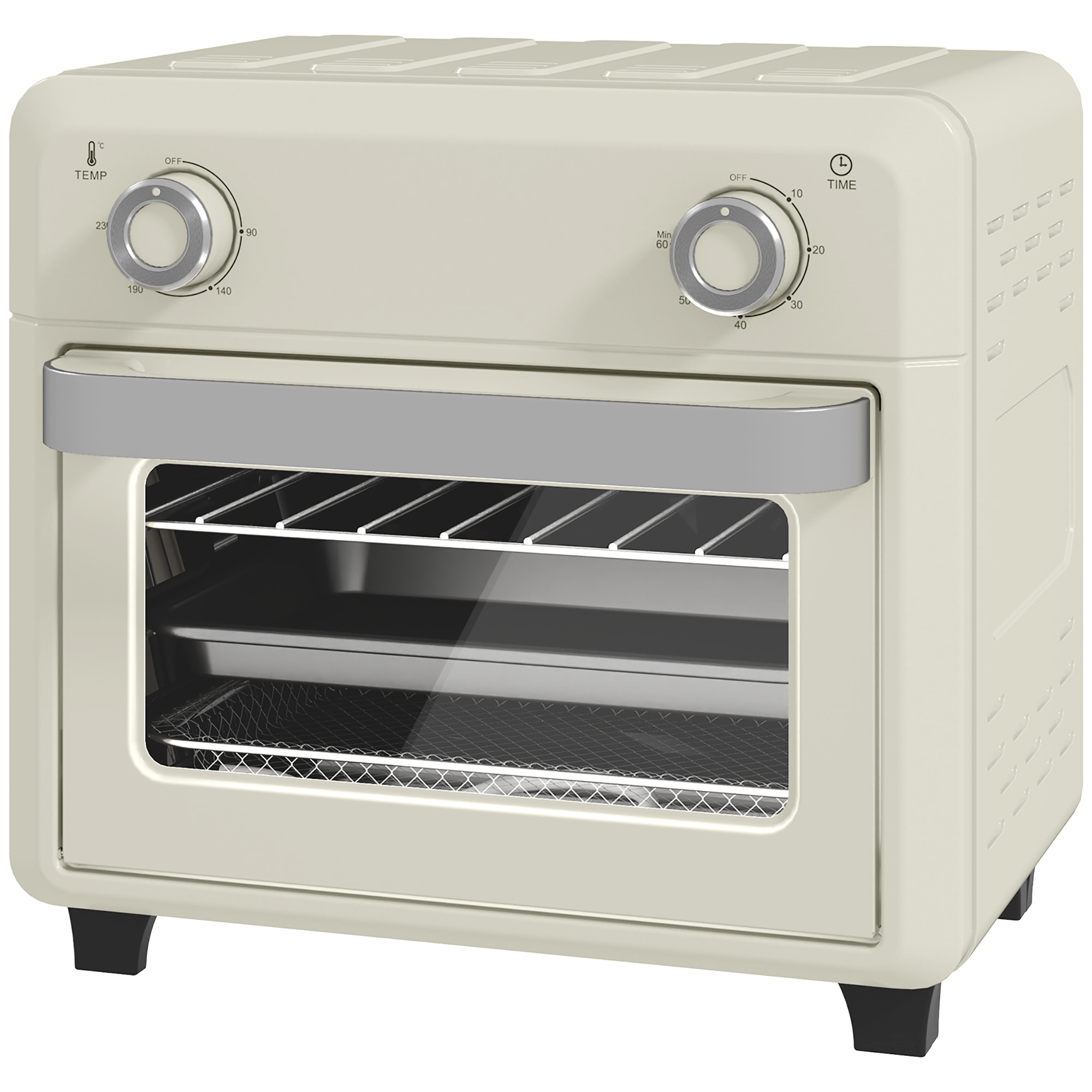 Friteuse à air mini four 1 000W 10L 80°C-230°C timer 5 accessoires inclus crème