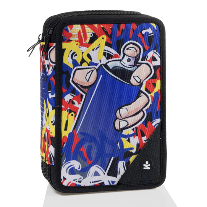 Astuccio 3 ZIP ''Graffiti R & Y'' Completo 43 Pezzi - (7 Accessori + 18 Pastelli + 18 Pennarelli)