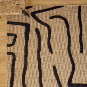 PALMA - Tapis aspect jute à motif en relief - Noir