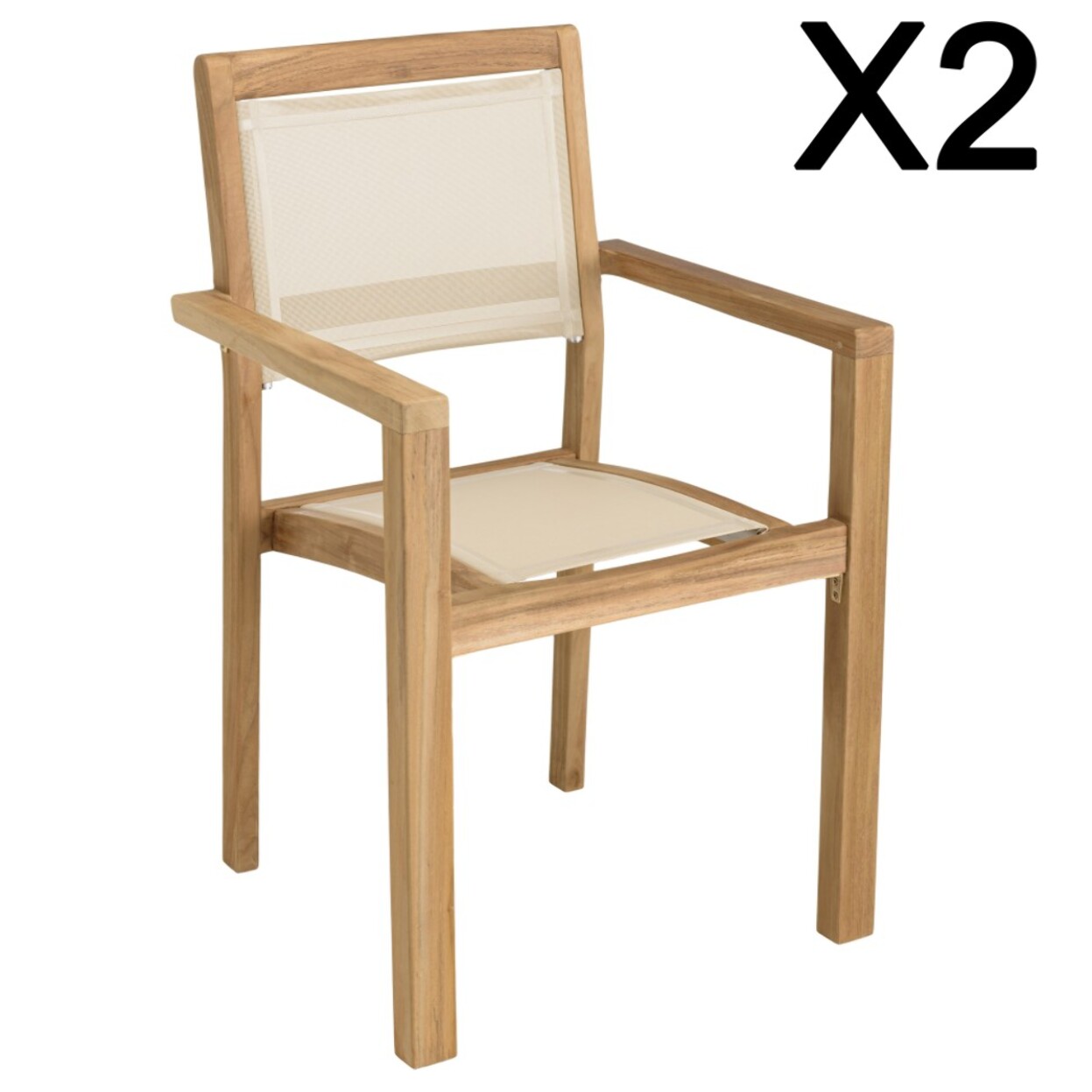FUN - Lot de 2 fauteuils empilables textilène couleur beige